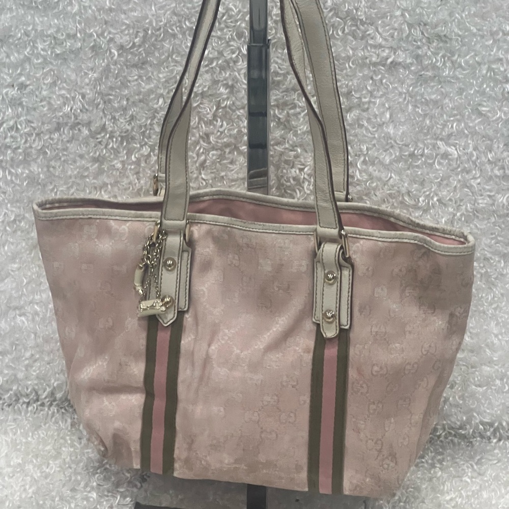 GUCCI Tote bag Sherry line canvas charm pink leather